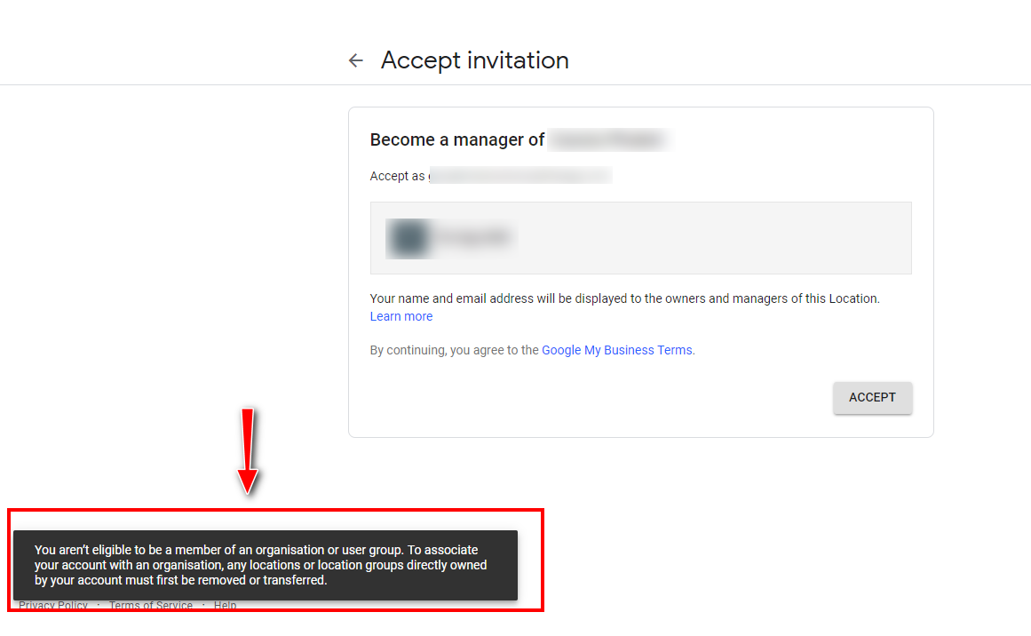 Not Eligible to Manage a Location
